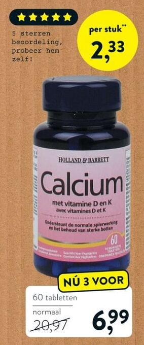 Holland & Barrett Calcium met vitamine d en k aanbieding
