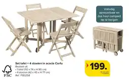 Carrefour Set tafel + 4 stoelen in acacia Corfu aanbieding