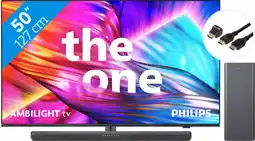 Coolblue Philips The One 50PUS8909 - Ambilight (2024) + Soundbar + Hdmi kabel aanbieding