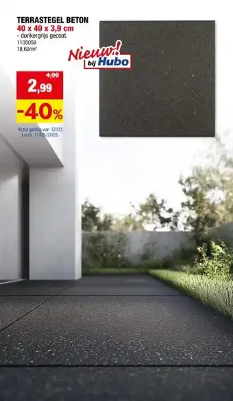 Hubo TERRASTEGEL BETON 40 x 40 x 3,9 cm aanbieding