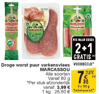 Cora Droge worst puur varkensvlees MARCASSOU aanbieding