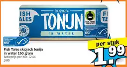 Albert Heijn Fish Tales skipjack tonijn in water 160 gram aanbieding