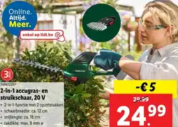 Lidl 2-in-1 accugras- en struikschaar, 20 V aanbieding