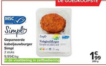 Carrefour Gepaneerde Kabeljauwburger Simpl aanbieding