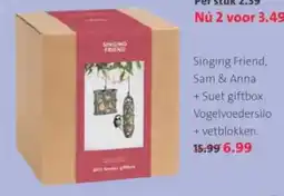 Intratuin Singing Friend, Sam & Anna + Suet giftbox. Vogelvoedersilo + vetblokken. aanbieding