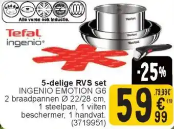 Cora Tefal ingenio emotion G6 5-delige RVS set aanbieding