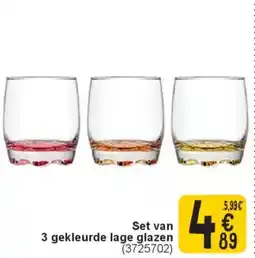 Cora Set van 3 gekleurde lage glazen aanbieding