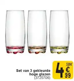 Cora Set van 3 gekleurde hoge glazen aanbieding