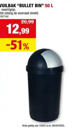 Hubo VUILBAK BULLET BIN 50 L aanbieding