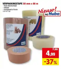 Hubo VERPAKKINGSTAPE 50 mm x 66 m -hand achebar -transparant of bruin aanbieding