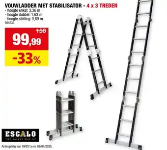 Hubo VOUWLADDER MET STABILISATOR - 4 x 3 TREDEN aanbieding