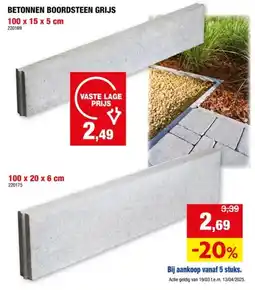 Hubo BETONNEN BOORDSTEEN GRIJS 100 x 15 x 5 cm aanbieding