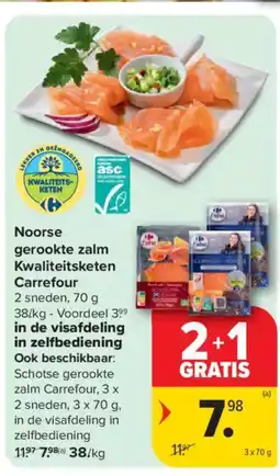 Carrefour Market Noorse gerookte zalm Kwaliteitsketen Carrefour in de visafdeling in zelfbediening aanbieding