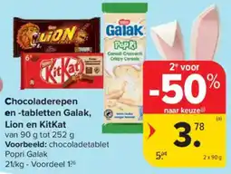 Carrefour Market Chocoladerepen en -tabletten Galak, Lion en KitKat aanbieding