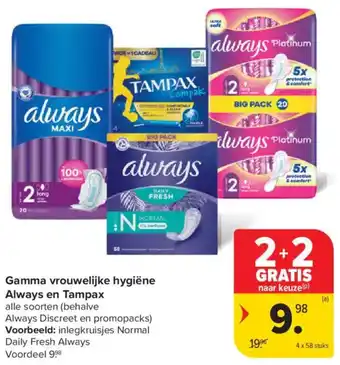 Carrefour Market Gamma vrouwelijke hygiëne Always en Tampax aanbieding