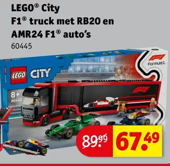 Kruidvat LEGO City F1 truck met RB20 en AMR24 F1 auto’s aanbieding