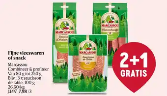 Delhaize Fijne vleeswaren of snack marcassou saucisson de table aanbieding