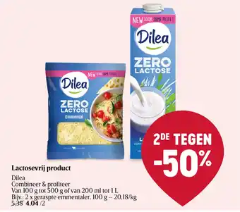 Delhaize Lactosevrij product dilea bigeraspte emmentaler aanbieding