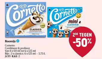 Delhaize Roomijs cornetto classico aanbieding