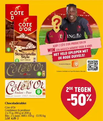 Delhaize Chocoladetablet Côte d'Or puur 1883 aanbieding