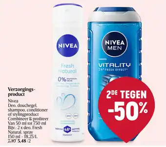 Delhaize Verzorgings product nivea deo douchegel shampoo conditioner of stylingproduct aanbieding