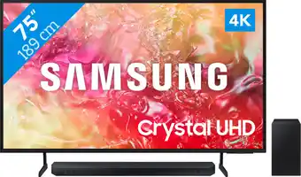 Coolblue Samsung Crystal UHD 75DU7100 (2024) + Barre de Son aanbieding