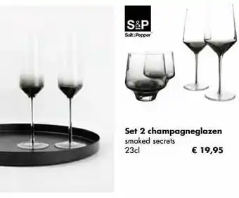 Multi bazar Set 2 champagneglazen smoked secrets aanbieding