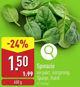 ALDI Spinazie 1.99 verpakt, oorsprong: Spanje, Italië aanbieding