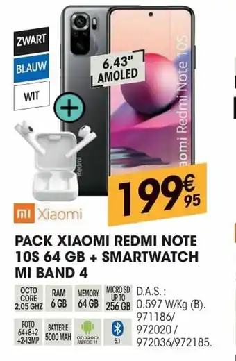 Electro Depot Xiaomi Pack Redmi Note 10S 64 GB + Smartwatch MI Band 4 aanbieding