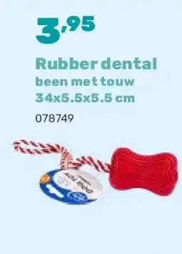 Happyland Rubber dental been met touw 34x5.5x5.5 cm aanbieding