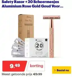 Bol.com Safety Razor +20 Scheermesjes Aluminium Rose Gold Goud aanbieding