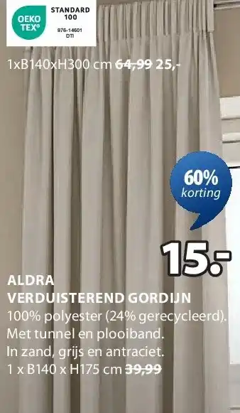 Jysk ALDRA VERDUISTEREND GORDIJN aanbieding