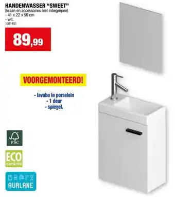 Hubo HANDENWASSER SWEET kraan en accessoires et inbegrepen -41x22x50cm aanbieding