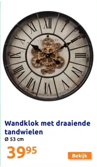 Action Wandklok met draaiende tandwielen aanbieding