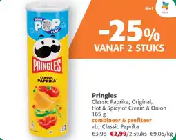 Comarkt Pringles Classic Paprika, Original, Hot & Spicy of Cream & Onion aanbieding