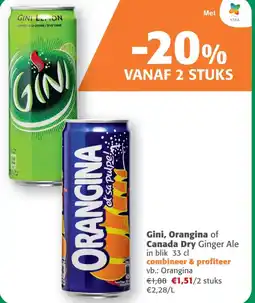 Comarkt Gini, Orangina of Canada Dry Ginger Ale in blik aanbieding