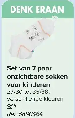 Carrefour Set van 7 paar onzichtbare sokken voor kinderen aanbieding