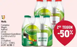 Delhaize Campina melk mager, halfvol of vol aanbieding