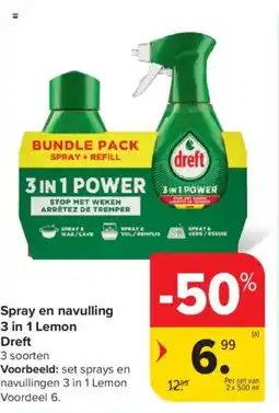 Carrefour Market Spray en navulling 3 in 1 Lemon Dreft aanbieding