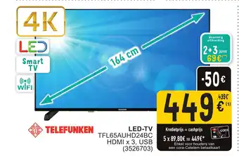 Cora LED-TV TFL65AUHD24BC HDMI x 3, USB aanbieding