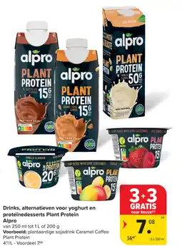 Carrefour Drinks alternatieven voor yoghurt en proteïnedesserts plant protein alpro aanbieding