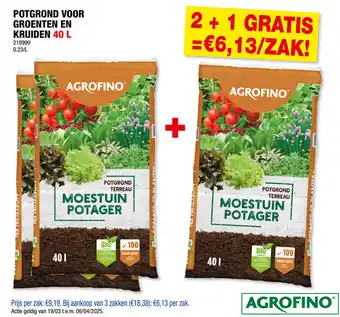 Hubo Agrofino Potgrond Voor Groenten en Kruiden aanbieding