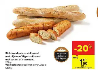 Hyper Carrefour Stokbrood Pesto, Stokbrood Met Olijven Of Tijgestokbrood Met Sesam Of Maanzaad aanbieding