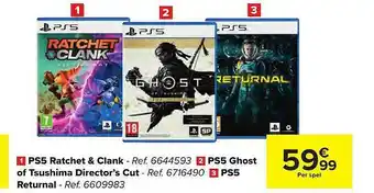 Hyper Carrefour Ps5 Ratchet & Clank, Ps5 Ghost Of Tsushima Director's Cut, Ps5 Returnal aanbieding