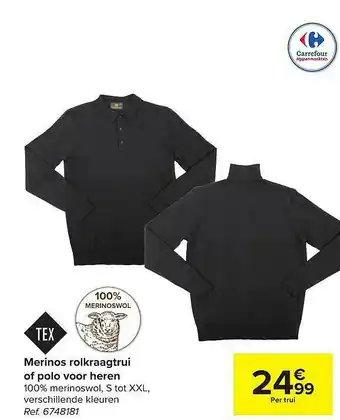 Hyper Carrefour Merinos Rolkraagtrui Of Polo Voor Heren Tex aanbieding