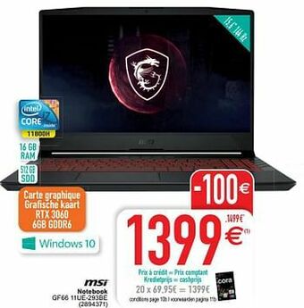 Cora Msi notebook gf66 11ue-293be aanbieding