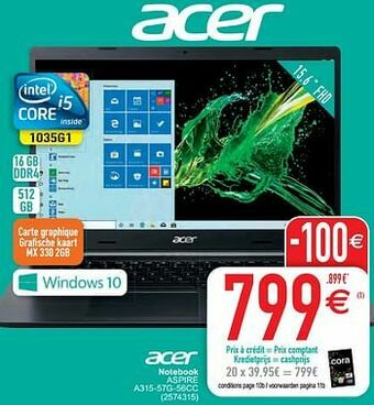 Cora Acer notebook aspire a315-57g-56cc aanbieding
