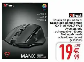 Cora Trust souris de jeu sans fil draadloze gamingmuis gxt140 manx wls aanbieding