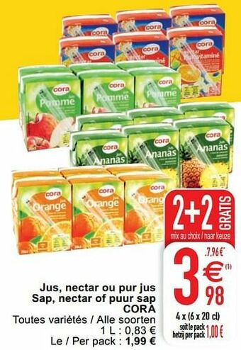 Cora Jus, nectar ou pur jus sap nectar of puur sap cora aanbieding