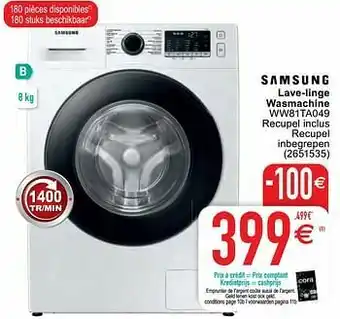 Cora Samsung lave-linge wasmachine ww81ta049 aanbieding